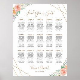 幾何学模様の水色の花の座席表 ポスター