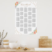 幾何学模様の水色の花の座席表 ポスター (キッチン)