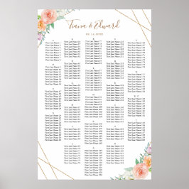 幾何学模様の水色の花の座席表 ポスター