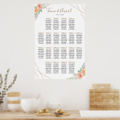 幾何学模様の水色の花の座席表 ポスター (キッチン)