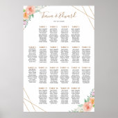 幾何学模様の水色の花の座席表 ポスター (正面)