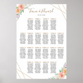 幾何学模様の水色の花の座席表 ポスター