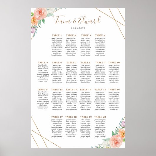 幾何学模様の水色の花の座席表 ポスター (正面)