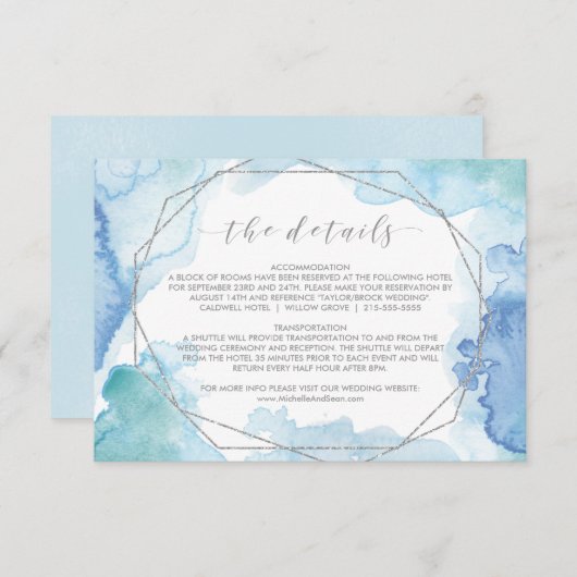 幾何学模様の水色シルバー詳細挿入カード エンクロージャーカード (正面/裏面)