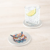 幾何学模様の水色フクロウ コースター (側面)