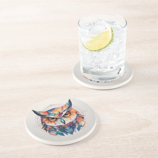 幾何学模様の水色フクロウ コースター (側面)