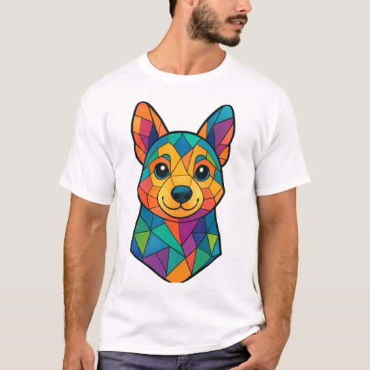幾何学模様の犬のTシャツトレンド Tシャツ (正面)