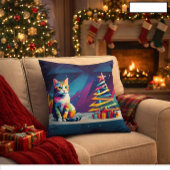 幾何学模様の猫のクリスマスピロー クッション