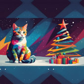 幾何学模様の猫のクリスマスピロー クッション