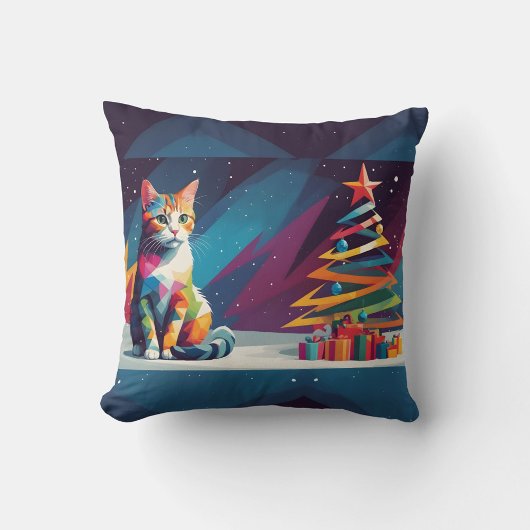 幾何学模様の猫のクリスマスピロー クッション