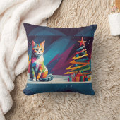 幾何学模様の猫のクリスマスピロー クッション