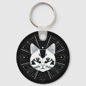 幾何学模様の猫のデザインが金色の星に囲まれて キーホルダー (裏面)