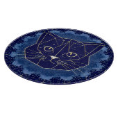幾何学模様の猫デザインが金色の星に囲まれて カッティングボード (角)
