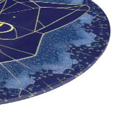 幾何学模様の猫デザインが金色の星に囲まれて カッティングボード (角)