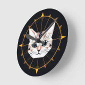 幾何学模様の猫デザインで囲まれた金ゴールド星 ラウンド壁時計 (傾斜)