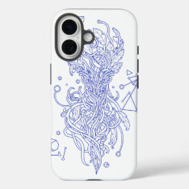 幾何学模様の生命の樹 セレスチャルブルーラインアート iPhone 16ケース