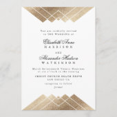 幾何学模様の白い金ゴールドギャツビー結婚書道 招待状 (正面)