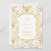 幾何学模様の白い金ゴールド結婚ギャツビー 招待状 (正面)