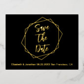 幾何学模様の結婚式の日付の保存 箔招待状ポストカード (正面)