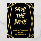 幾何学模様の結婚式の日付の保存 箔招待状ポストカード (正面)