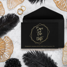 幾何学模様の結婚式の日付の保存 箔招待状ポストカード