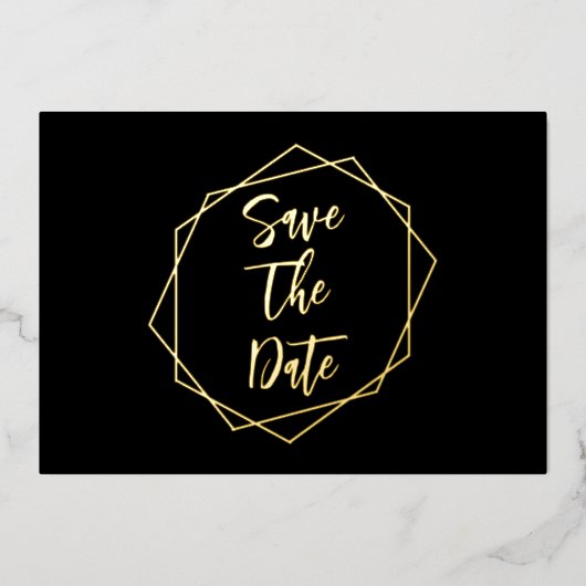 幾何学模様の結婚式の日付の保存 箔招待状 (正面)
