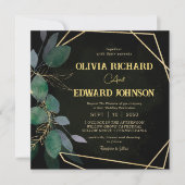 幾何学模様の緑離れの金ゴールドと黒の正方形 招待状 (正面)