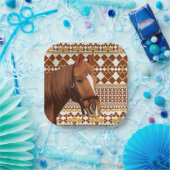 幾何学模様の美し自然い茶色の馬 ペーパープレート (パーティー)