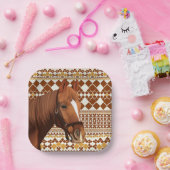 幾何学模様の美し自然い茶色の馬 ペーパープレート (パーティー)