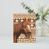 幾何学模様の美し自然い茶色の馬 ポストカード (スタンド正面)