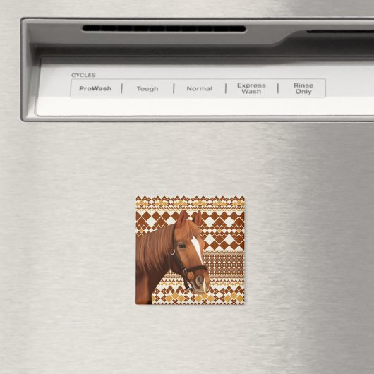 幾何学模様の美し自然い茶色の馬 マグネット (インサイチュ (食洗機))