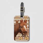 幾何学模様の美し自然い茶色の馬 ラゲッジタグ (正面縦)