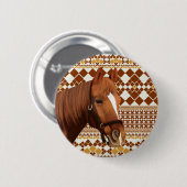 幾何学模様の美し自然い茶色の馬 缶バッジ (正面&裏面)