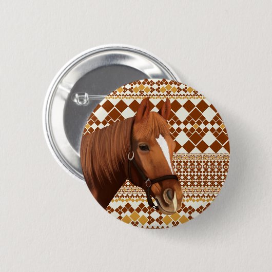 幾何学模様の美し自然い茶色の馬 缶バッジ (正面&裏面)