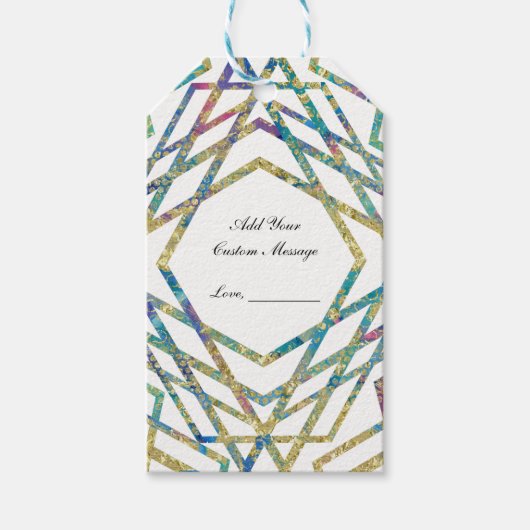 幾何学模様の色と金ゴールドカスタムパーティーの好意 ギフトタグ (正面)