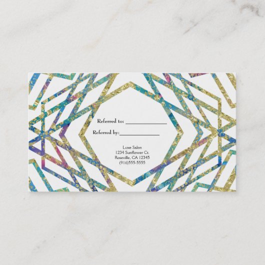 幾何学模様の色と金ゴールドシックは友人を参照 紹介カード (裏面)