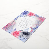 幾何学模様の花とシルバーインクの結婚式 箔招待状 (回転した状態)
