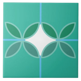 幾何学模様の花びらの円とダイヤモンドがシアンの上で交差 タイル