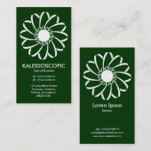 幾何学模様の花01 – 濃い緑の上の白 名刺 (正面/裏面)