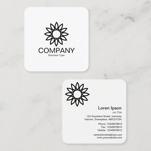 幾何学模様の花01 – 白い正方形に黒 スクエア名刺 (正面/裏面)