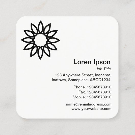 幾何学模様の花01 – 白い正方形に黒 スクエア名刺 (裏面)