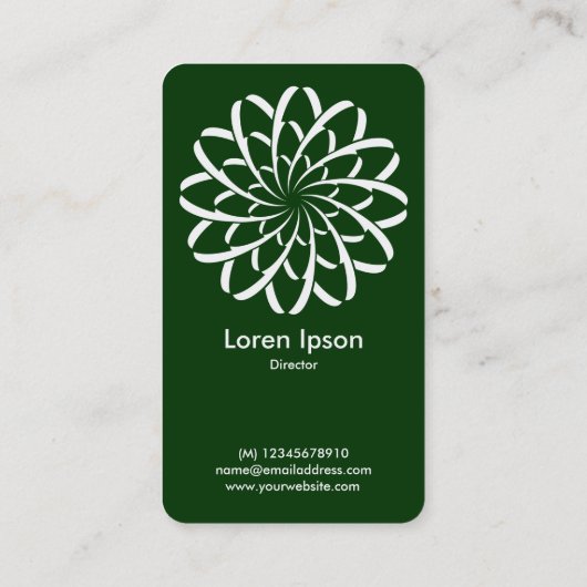 幾何学模様の花02 – 濃い緑の上の白 名刺 (裏面)