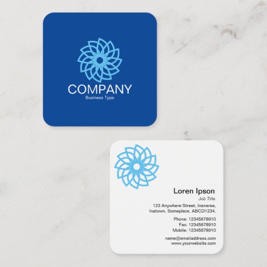 幾何学模様の花03 -深い青 スクエア名刺 (正面/裏面)