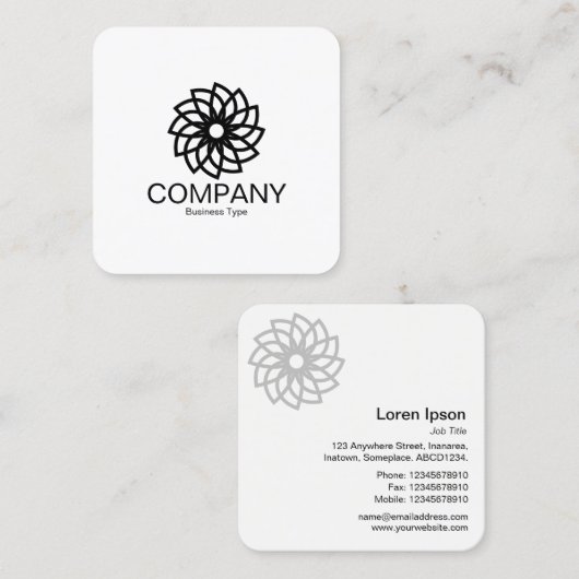幾何学模様の花03 – 白に黒 スクエア名刺 (正面/裏面)