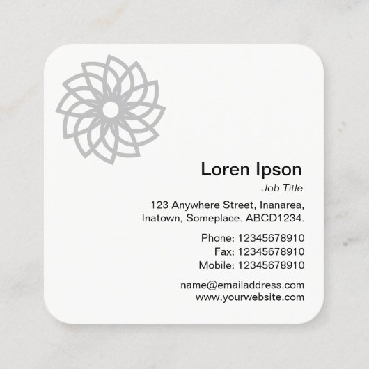 幾何学模様の花03 – 白に黒 スクエア名刺 (裏面)