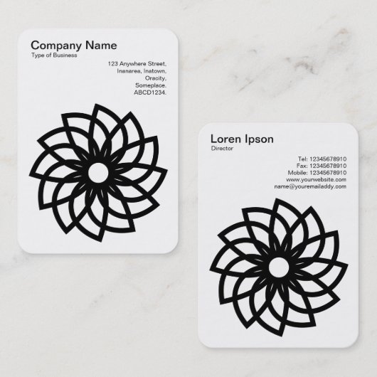 幾何学模様の花03 – 白に黒 名刺 (正面/裏面)