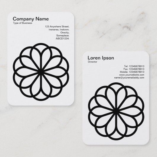 幾何学模様の花06 – 白に黒 名刺 (正面/裏面)
