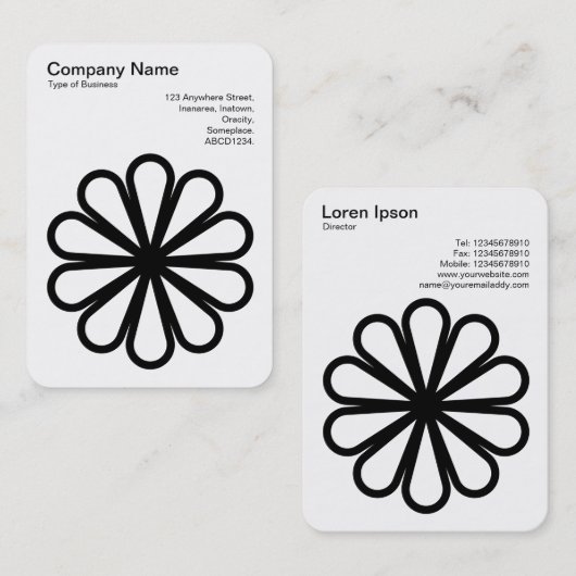 幾何学模様の花07 – 白に黒 名刺 (正面/裏面)