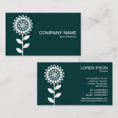 幾何学模様の花 – 濃い緑の上に白003333 名刺 (正面/裏面)