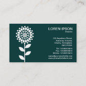 幾何学模様の花 – 濃い緑の上に白003333 名刺 (裏面)